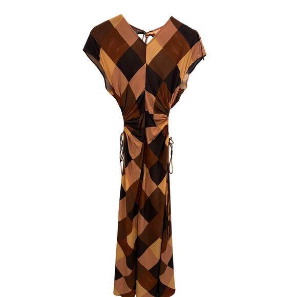A.L.C. Amira Cutout Ruched Color-block Stretch-silk Dress - Picture 7 of 12